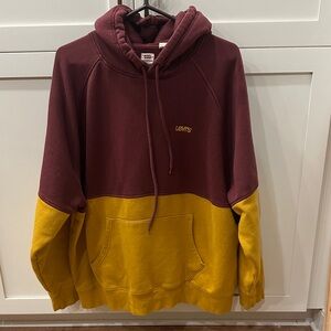 Levi's Men's Two-Tone Hoodie in Burgundy and Mustard XL